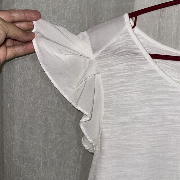 Banana Republic M White Short Flutter Sleeve Cotton Blend Tee - Picture 5 of 9